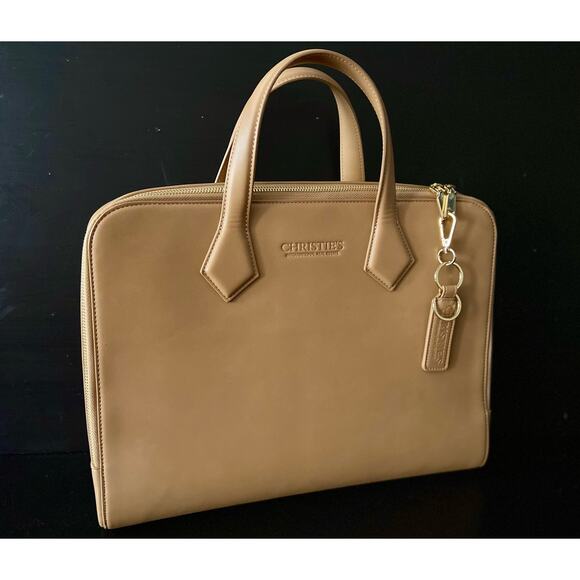 Women's Tan Leather Attache/Briefcase w/Matching Leather Portfolio - Picture 1 of 16